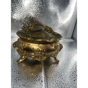 Antique Art Nouveau Jewelry Casket Or Trinket Box Gold Tone